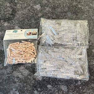 150 Mini Clothespins 50 Wooden 1" & 100 Clear Plastic 1.5" Clothespin Clips NWT